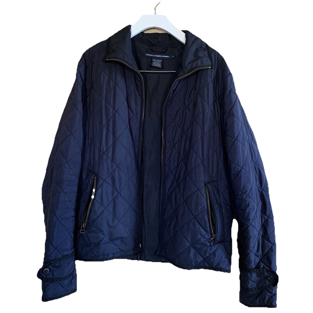 Ralph Lauren Sport Quilted Jacket Diamond Puffer Coat Women's SZ-L Navy Full Zip - Picture 10 of 16
